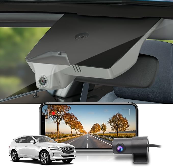 Dual 2160P+1080P Dash Cam Adapts for Genesis GV80 2021-2025 (HD2-T6010, Blue Black), OEM Factory Look, 2 Channel HD Video, WiFi & APP, Loop Recording, G-Sensor, Easy to Set, 128GB Card ﻿