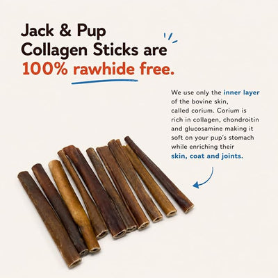Jack&Pup 12" Beef Collagen Sticks for Dogs | Rawhide Free Dog Chews Long Lasting | Single Ingredient Healthy Dog Treats for Medium Dogs | Bully Stick Alternative (5 Pack)