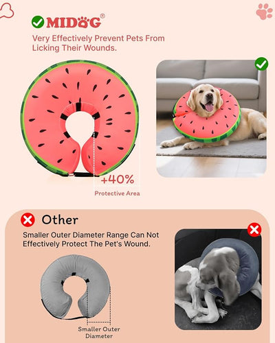 MIDOG Dog Cone Collar for Large Medium Dogs, Soft Inflatable Dog Cone Alternative After Surgery, Adjustable Protective Recovery Cone - Alternative E Collar Does Not Block Vision (Watermelon,L)