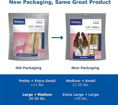 Virbac C.E.T.® HEXTRA® Premium Oral Hygiene Chews for Dogs, Rawhide Coated to Fight Bacteria and Reduce Plaque and Tartar, 26-50 lbs