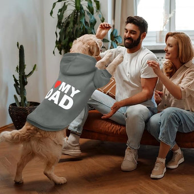 Dog Sweater Dog Hoodie Cold Weather Dog Coat Hooded Sweatshirt for Puppies,Cats, Small Medium Large Dogs (Grey(I Love My Dad), XX-Large)