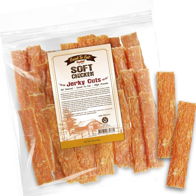 Soft Dog Treats, Chicken Jerky - Dog Training Treats; High-Protein, Gluten-Free, Soft Jerky for Dogs, Hypoallergenic, Grain-Free, Cuts, 1 lb