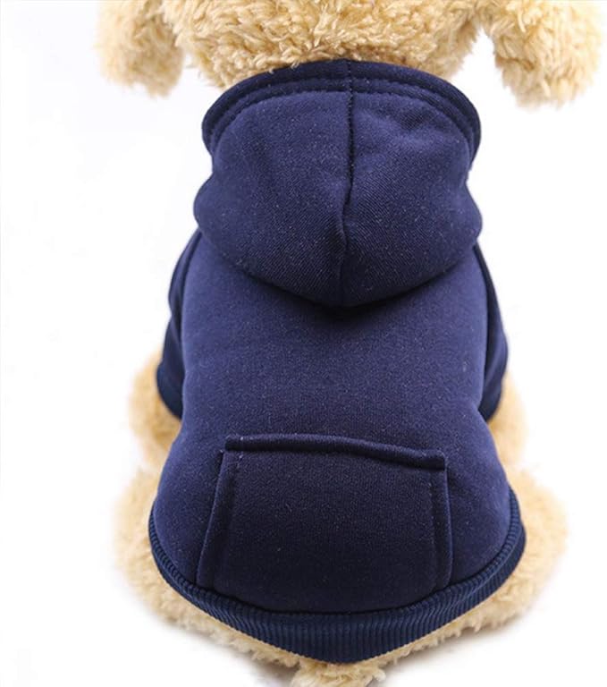 Jecikelon Soft Dog Hoodies for Small Dogs, Fleece Puppy Sweatshirt with Pockets, Warm Winter Cold Weather Coats for Pet Cat, Cute Clothes Puppy Costume (Navy, Small)