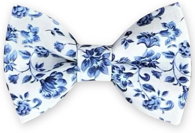 Detachable Dog Bow Tie, Slide-On Pet Bowtie for Collars, Stylish Durable Dog Lover Accessory Small, Medium & Large Dogs (French Blue Floral, Medium (4in Wide))