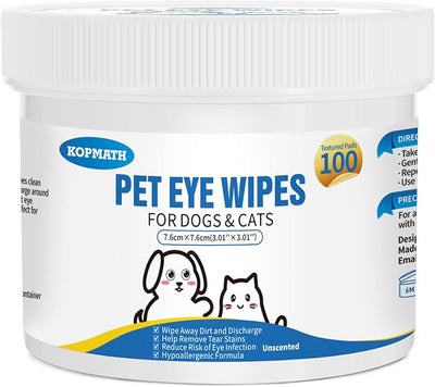 Dog Eye Wipes, Tear Stain Wipes for Dogs, Big & Thick Cat Eye Wipes for Dogs, Mild Ingredient,Texturized & Presoaked Pet Eye Cleaner Pad for Discharge Crust Booger,100 Ct,Unscented