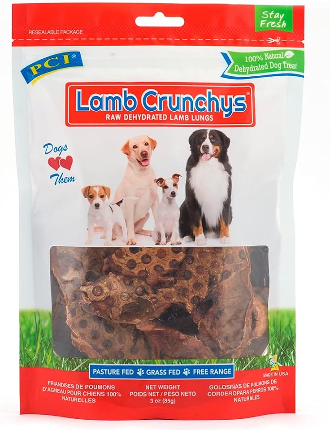 PCI Pet Center Inc. Lamb Crunchys Raw Dehydrated Lamb Lungs Dog Treats, 3 Ounce Pack