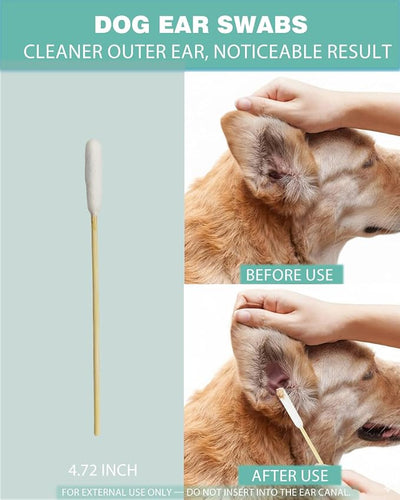 Dog Ear Cleaning Swabs 800 Count – 4.72 Inch Long Cotton Tipped Applicators for Small Medium Dogs & Cats, Bamboo Lint-Free Ear Wax Removal & Grooming Kit, 16 Resealable Packs