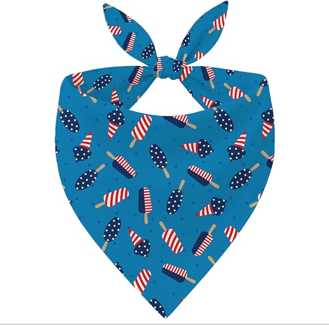 4th of July Dog Bandana, Patriotic Popsicle Pet Triangle Scarf for BBQ Parade Summer Party Outfit, Ice Cream Neckerchief for Small Medium Dogs, Puppy Gift