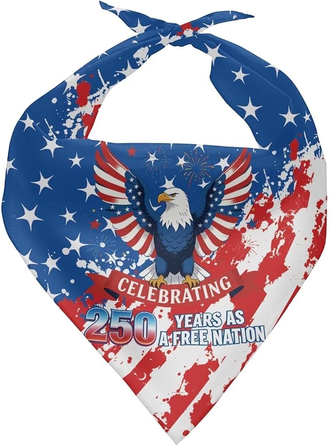250th Anniversary Dog Bandanas 4th of July Patriotic Pet Bandanas Independence Day Triangle Pet Bibs Scarf Holiday Costume Gift