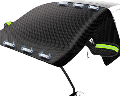 car Thickened Super Magnetic Front Windshield Anti-Frost Shading Anti-Snow Anti-Freeze Half Cover-Oxford Cloth Strap Green Reflective Strip