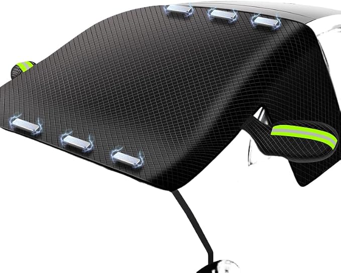 car Thickened Super Magnetic Front Windshield Anti-Frost Shading Anti-Snow Anti-Freeze Half Cover-Oxford Cloth Strap Green Reflective Strip