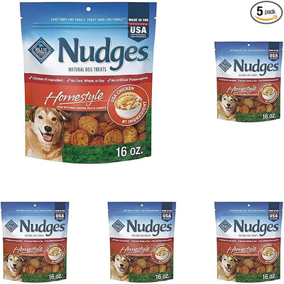 Blue Buffalo Nudges Homestyle Natural Dog Treats, Made in the USA with Real Chicken, Peas, and Carrots, 16-oz. Bag (Pack of 5)