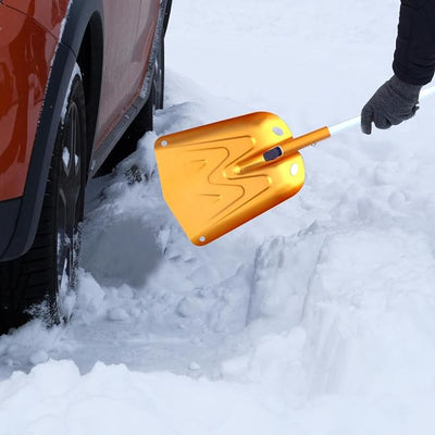 Snow Shovel Detachable Bright Gold Color Car Snow Shovel with Skidproof Handle Rust-Resistant Aluminium Alloy Portable for Cars, Snowmobiles, Camping