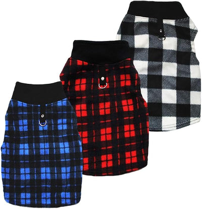 Dog Sweater 3 Pcs, Soft Fleece Vest with Leash Ring Pullover Jacket Winter Pet Dog Clothes for Puppy Small Dogs Cats Teddy Chihuahua Yorkshire£¨Plaid,L