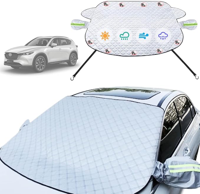 Car Windshield Cover Compatible with Mazda CX5 CX-5 2025-2008 New& Hybrid Upgraded Custom Fit Magnetic Windproof Sunshade Cover 4-Layer Protection Ice, UV,Frost Wiper & Mirror Covers