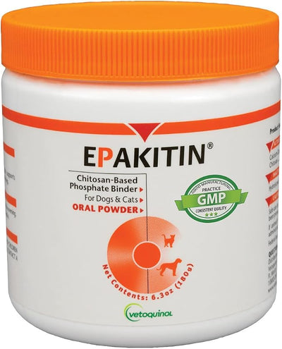 Vetoquinol Epakitin - Chitosan Pet Supplement for Cats & Dogs - Supports Renal & Kidney Function - Aids with Feline & Canine Health - Aluminum Hydroxide-Free Oral Powder - 180 Grams