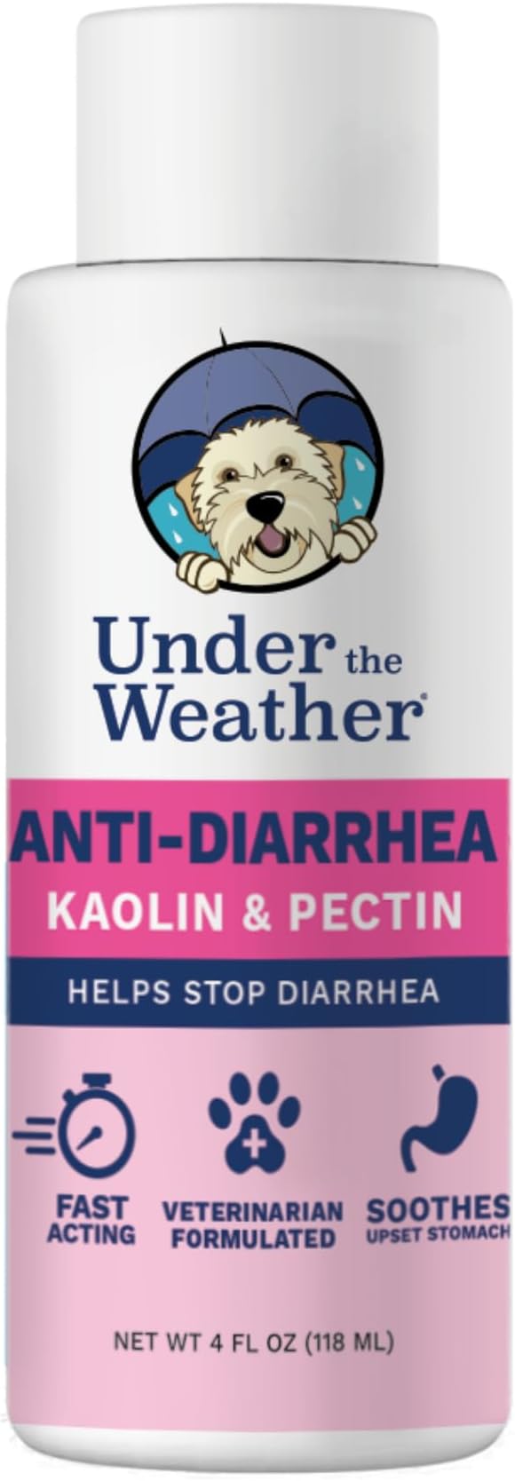 Under the Weather Dog Diarrhea Medication with Pectin and Kaolin | Fast Acting Anti Diarrhea Liquid Medicine for Dogs | Soothe Your Pet's Upset Stomach - 4 oz Bottle
