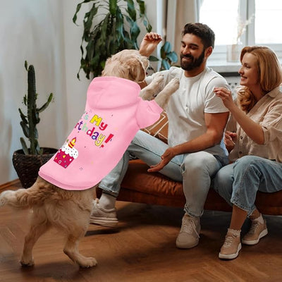 Dog Sweater Dog Hoodie Cold Weather Coat Hooded Sweatshirt for Puppies,Cats, Small Medium Large Dogs (Pink(It's My Birthday), Small)