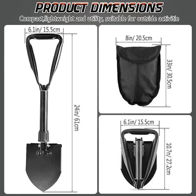 Folding Shovel - 24'' Lightweight Digging Shovel High Carbon Steel Portable Digging Trowels for Outdoor Camping Backpacking Hiking Car EmergencHome Garden (Dark Black