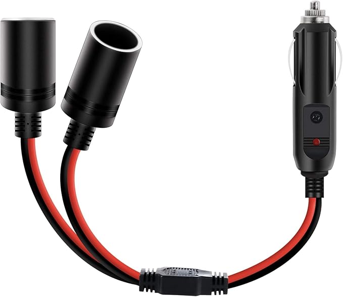 Car Cigarette Lighter Splitter Plug Socket 2-Way Splitter Splits 1 Car Cigarette Port to 2 DC Ports Power Charger Port Splitter Adapter with 15A Inline Fuse,2 Years Warranty