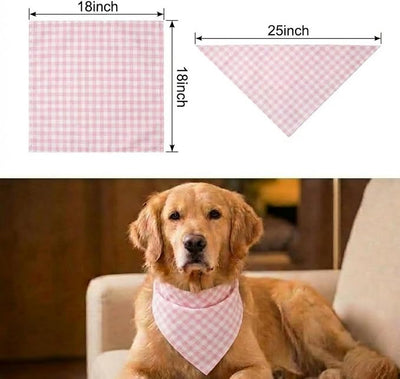 Dog Bandanas 1 Pack; Cotton Linen Pink Plaid Bandana for Large Dogs; Soft Breathable Dog Accessories; Valentines Girl Dog Bandana (Pink Gingham, Large)