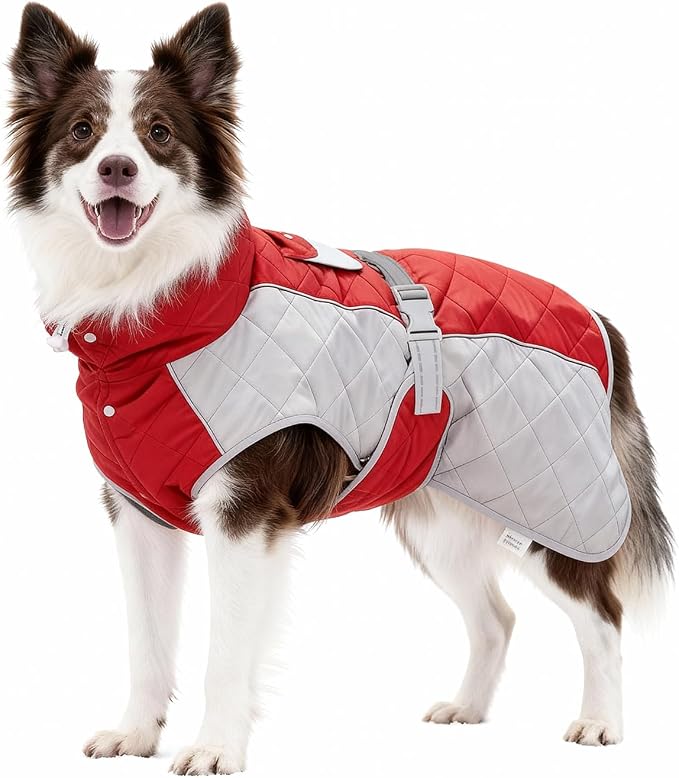 Dog Coat Dogs Jacket Waterproof Reflective Adjustable Dog-Winter Coats for Small/Medium/Large Dogs Dachshund Coat-(Red, Large)