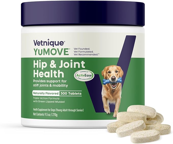 Dog Hip & Joint Supplement, Regular or Advanced Strength - ActivEase Green Lipped Mussel, Glucosamine, Hyaluronic Acid & Omega 3 - Chewable Tablets (300ct Chewable Tablets, Regular Strength)