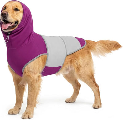 Dog Thunder Vest, Anxiety Relief Shirt with Noise-Reducing Hood, Calming Wrap, Gentle Compression Jacket for Thunder Storm, Fireworks Separation Stress, Fireworks,S, Purple