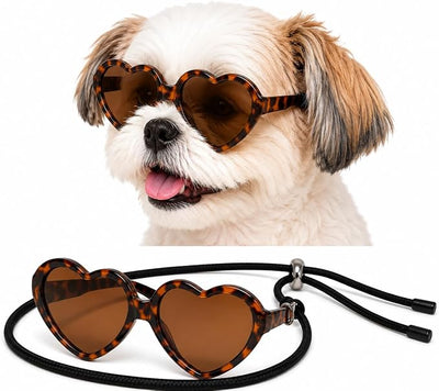 G016-1 Dog Pet Heart Costume Sunglasses for Small to Medium Breed (S, Up to 15 lbs, 2-pk Heart Red+Heart Trotoise bwn)