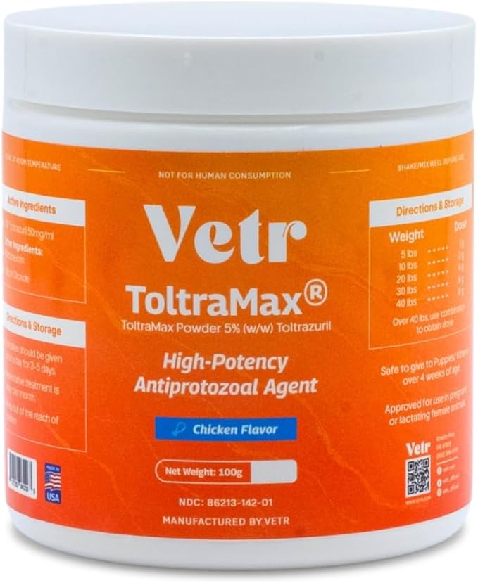 Toltramax Toltrazuril Powder for Horses, Dogs, Cats, 100g (5.0%, Chicken)