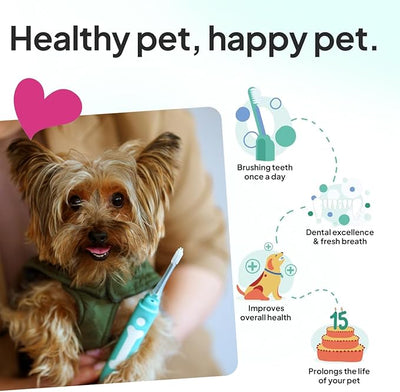 Electric Dog Toothbrush Small | Silent and Vibration-Free | Vet-Developed Electrolytic Technology | No Toothpaste Needed | Built-in Timer and App | Small Brush Head for Dogs Under 22 lbs