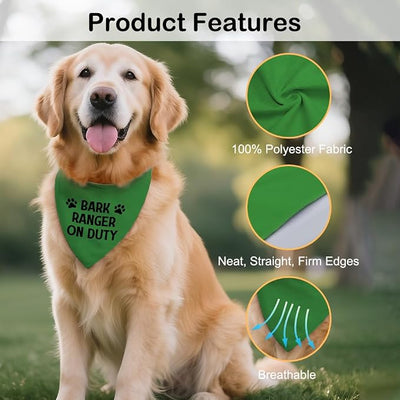 Bark Ranger On Duty Green Dog Bandana, Funny Puppy Scarf Photo Prop for Outdoor Adventure Hiking Camping Mountain, Christmas Birthday Gifts for Pet Lover, Gifts for Ranger, Dog Scouts Scarf