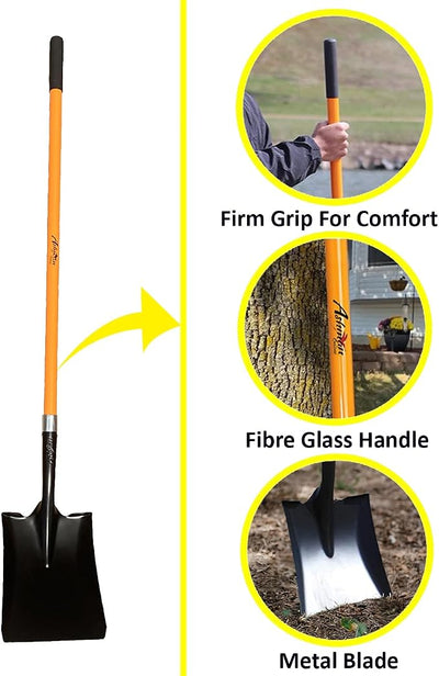 Ashman Heavy-Duty Transfer Shovel (6 Pack) with 47-Inch long Durable Handle and Blade- Ideal for Construction, Landscaping, Gardening, and Snow Removal- Durable, Rust-Resistant, and Multipurpose Scoop