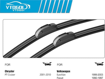 OEM Windshield Wiper Blades Replacement for Chrysler PT Cruiser 2001-2010 Volkswagen VW EuroVan 1999-2003, All Weather Original Factory Quality Front & Rear Wipers Set 21"+20"+10" (Pack of 3)