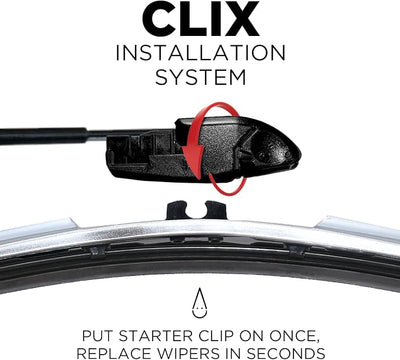 ClixWipers 26" + 26" (Set of 2) Chrome All Weather Premium Automotive Replacement Windshield Wiper Blades, Passenger and Driver Side Winter Wiper Blades for Various Car Models