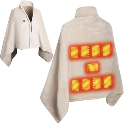 Heated Shawl Wraps for Women Rechargeable Portable Heated Blanket Soft Cordless USB Electric Heated Blanket Zipper