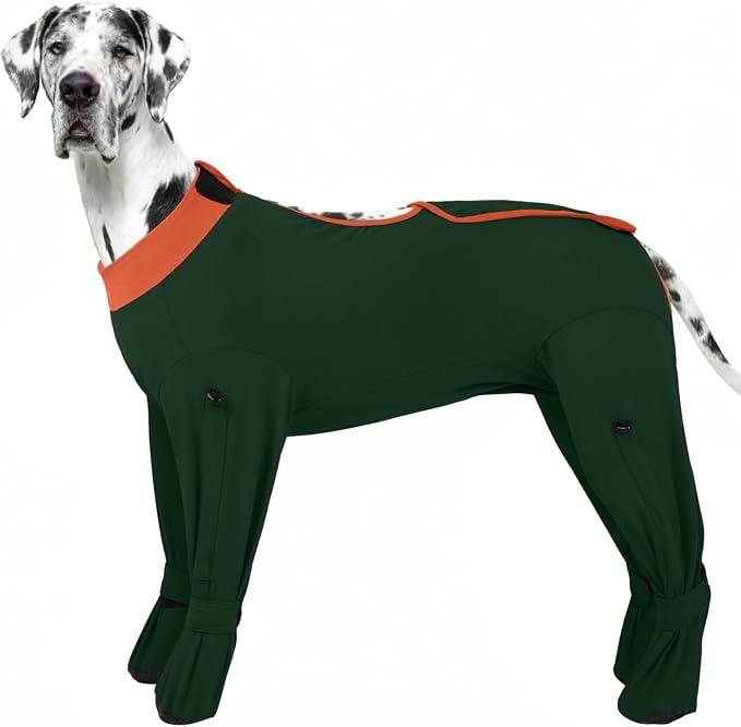 ROZKITCH Dog Recovery Suit for Abdominal Wounds & Post-Surgery, Full Coverage Bodysuit with Feet Covered, Anti-Licking Shedding & Wound Protection, e-Collar Alternative for Extra Large Dog Green 4XL