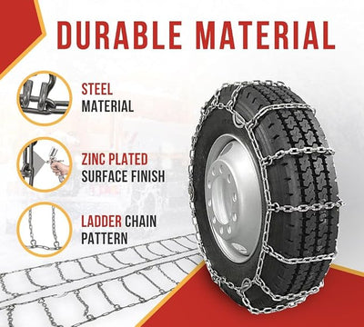 Mytee Products CAM Square Link Snow Tire Chain Compatible w/ 24.5" Rim Diameter & 11" Wide Car Pickup Low-duty Trucks SUV Tires, Emergency Tire Traction Grip Chains - Set of 2