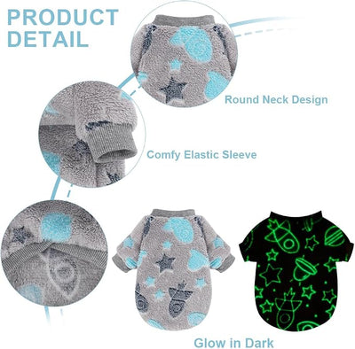 Dog Sweater Glow in The Dark Girl Pink Small Fleece Clothes Winter Soft Thickening Warm Puppy for Dogs Boy Teacup Yorkie Chihuahua (S,Grey)