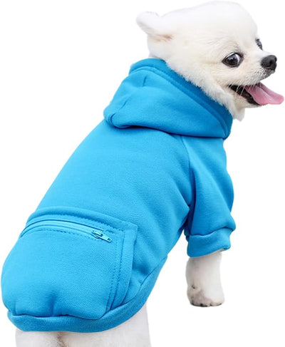 Jecikelon Dog Hoodies for Small Dogs with Zipper Pocket, Soft Fleece Puppy Clothes with Rope Hat, Warm Winter Outfits Cold Weather Coats, Cute Sweatshirt Chihuahua Costume (Blue, X-Large)