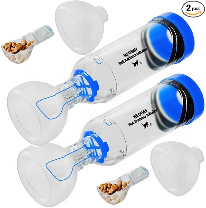Cat Inhaler Spacer with Unique Panic Soother & Sensitive Breath Indicator – Designed for Cats with Asthma & Respiratory Issues, Includes 2 Cat Inhaler Masks Blue 2 Packs