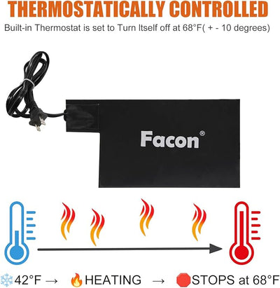 Facon 8-1/2'' x 5-1/2'' Silicone Battery Heater Pad with Thermostatically Controlled, Automotive Electric Silicone Battery Warmer Pad, 120V, 60Watts Grey