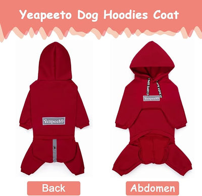 Dog Hoodies Winter Coat for Large Medium Dogs, Pullover 10 Legs Warm Coat Hooded Sweatshirt, Fleece Hoodie for Cold Weather (Red, 4X-Large)