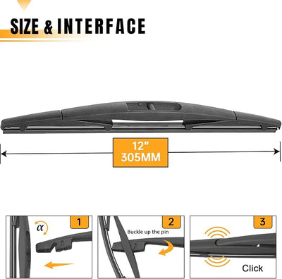 AUTOBOO 12 Inch Rear Wiper Blade Replacement for Subaru Crosstrek Impreza 2023-2012 Honda CRV 2022-2017 Infiniti QX50 23-19 MDX 13-07-BACK Windshield Wiper Blade -Original Factory Quality (Pack of 1)
