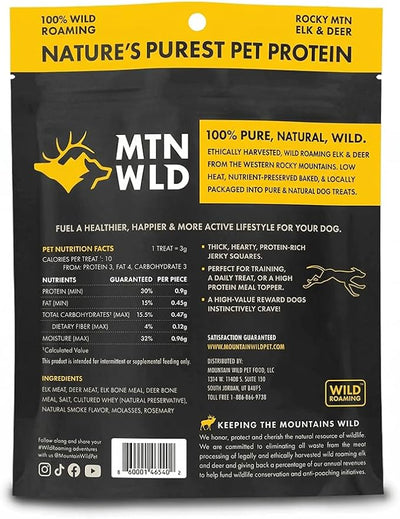 MOUNTAIN WILD Venison Jerky Training Treats for Dogs – Elk & Deer Meat Protein Dog Treat High-Value Reward – All-Natural, No Fillers, Grain-Free, No Artificial Preservatives – 8 oz (3 Pack)