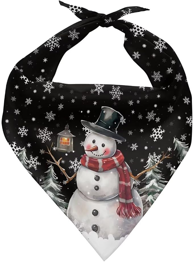 Christmas Pet Bandana Cartoon Snowman Dog Scarf Washable Adjustable Reversible Holiday Scarves Xmas Pet Accessories