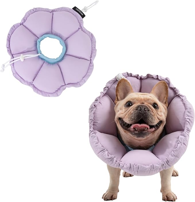 H HIDREAM Dog Cone Collar Stress-Free Recovery Cone Alternative: Adjustable Depth & Diameter for Wide-Neck Dogs (Pugs, Bulldogs, Bullies) Purple Flower XL-B