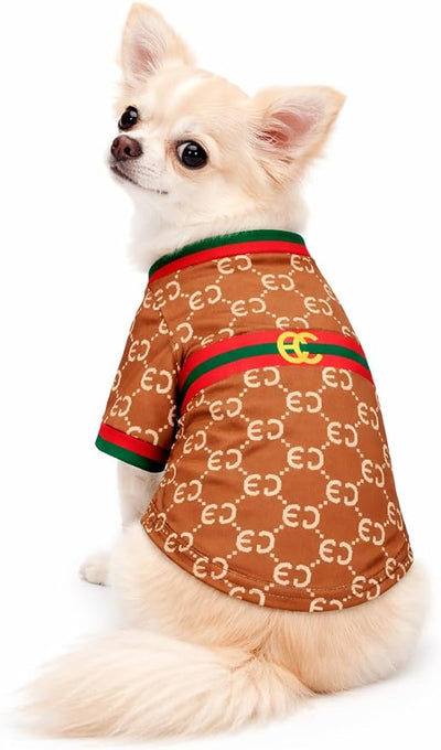 Luxury Designer Dog T Shirt – Trendy Puppy Clothes for Small Dogs, Fashion Pet Tee for French Bulldogs & Chihuahuas, Everything Chic Dog Apparel (GucchewiTee, Medium)