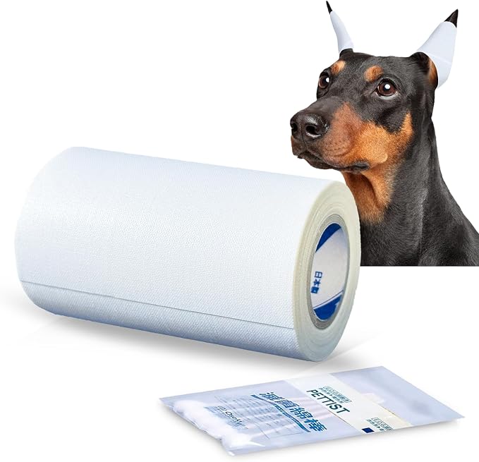 Ear Tape for Dogs 1 Pack with Dog Ear Cleaner Cotton Swabs, Self Adhesive Cotton Tape for Dog Ear Protection and Support, Ear Care Set for Dogs (3.0 inch (75 mm))