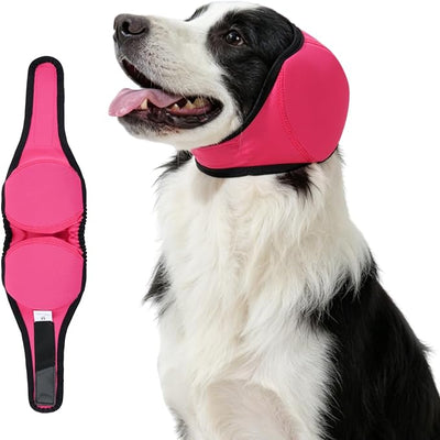 Dog Ear Covers for Bath,Shower,Elastic Dog Ear Muffs Noise Reduction Anxiety Relief,No Flap Ear Wrap Calming Hood for Grooming,Blow Dry,Thunder,Waterproof Ear Protection for Dogs(Pink,M)
